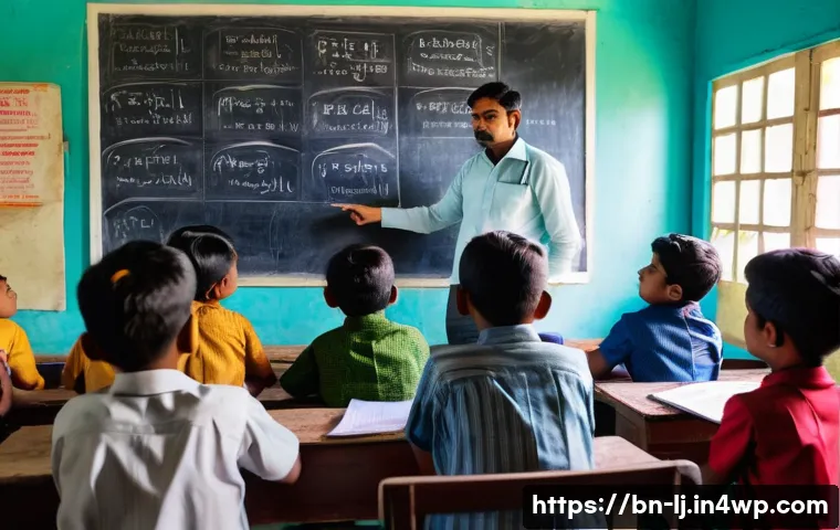 전문용어 단순화의 사회적 영향 - A vibrant classroom scene in a rural Bengali school where a diverse group of students attentively li...