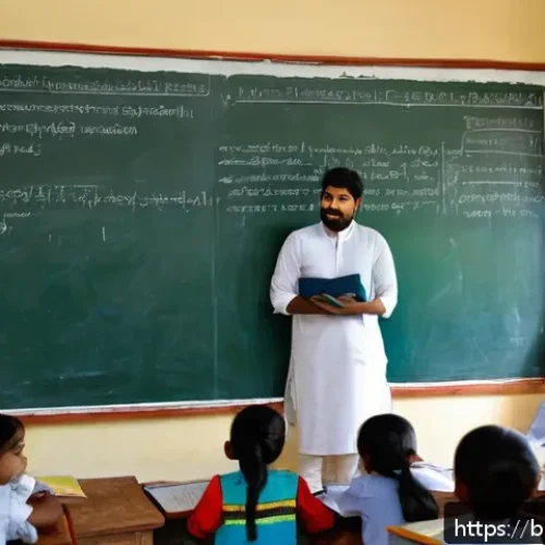 전문용어 단순화와 창의적 사고 - A detailed educational scene showing a Bengali teacher in a traditional kurta explaining a complex s...
