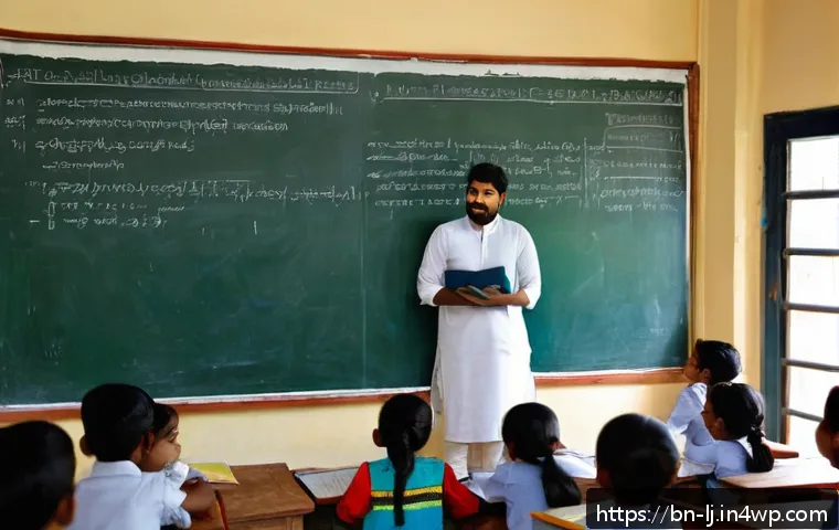 전문용어 단순화와 창의적 사고 - A detailed educational scene showing a Bengali teacher in a traditional kurta explaining a complex s...