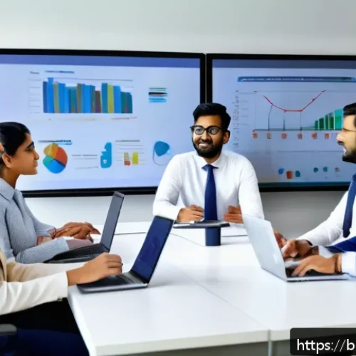 전문용어 단순화의 기초 원칙 - A modern office scene featuring a diverse Bengali professional team engaged in a lively meeting, usi...